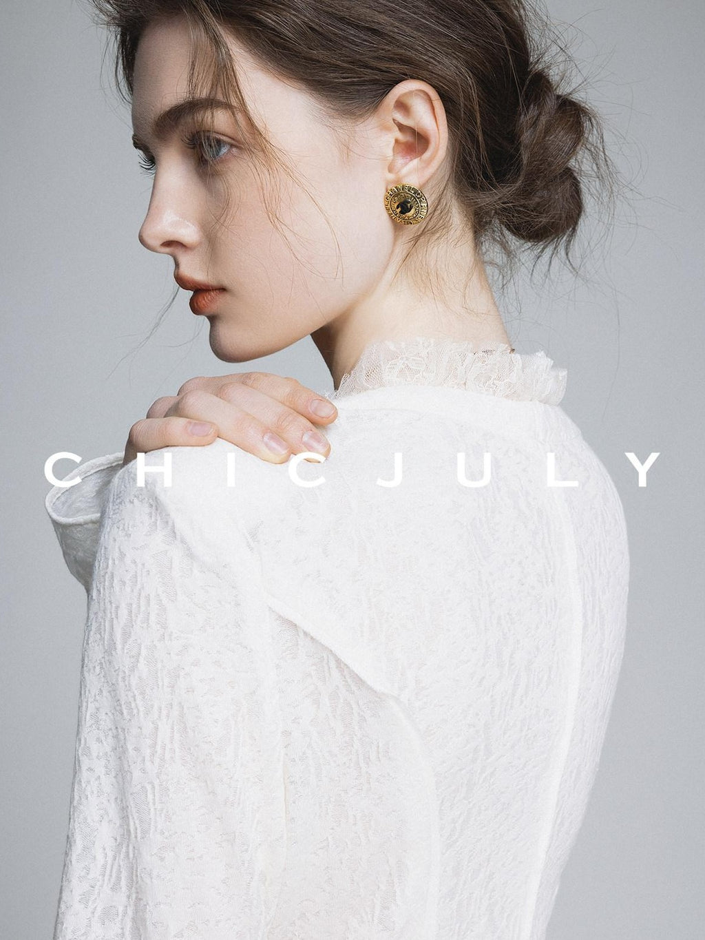 chicjuly Elegant Lace V-neck Women's Cotton Cupro Long Sleeve T-shirts