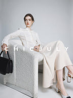 chicjuly Elegant Lace V-neck Women's Cotton Cupro Long Sleeve T-shirts