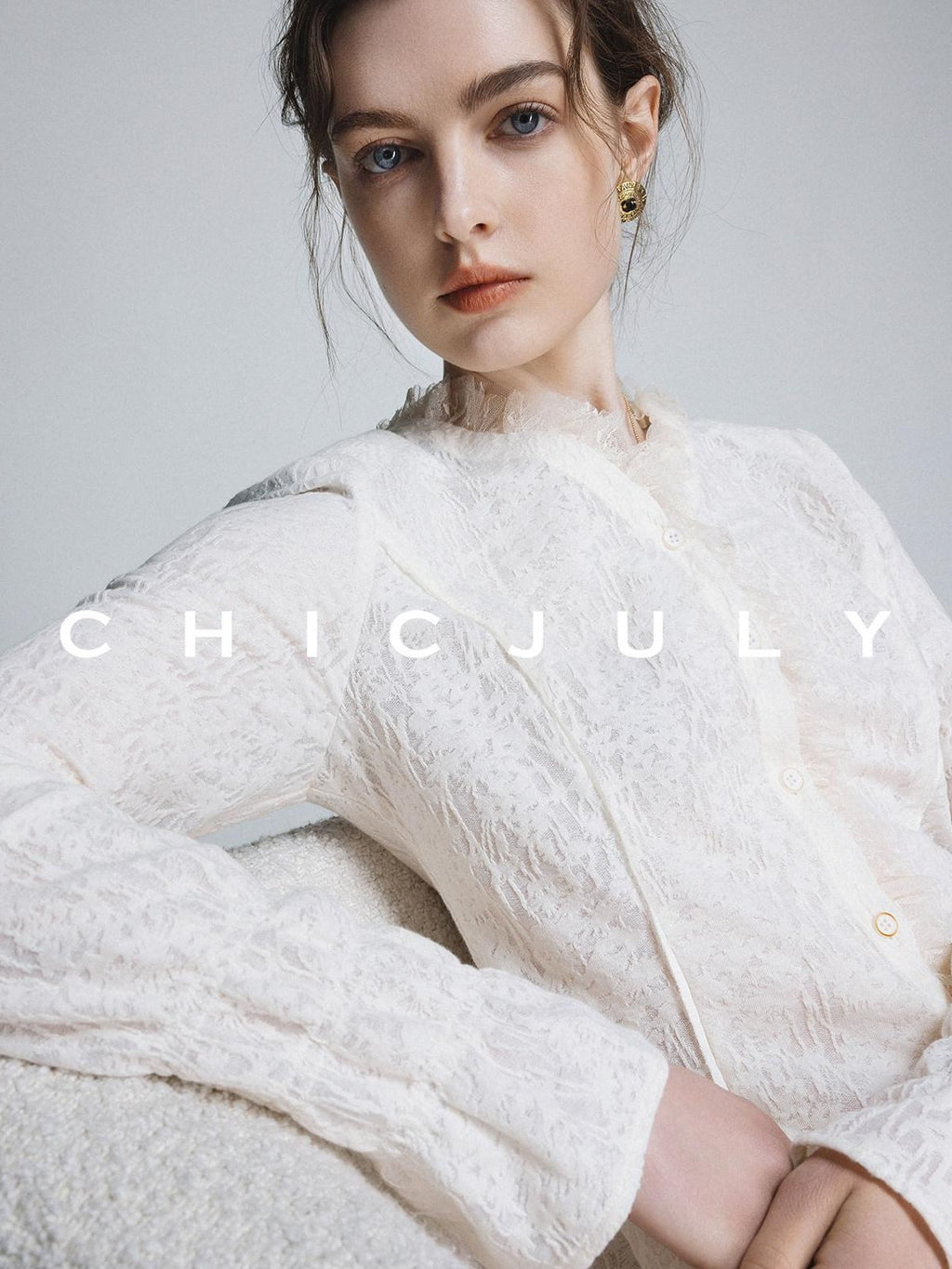 chicjuly Elegant Lace V-neck Women's Cotton Cupro Long Sleeve T-shirts