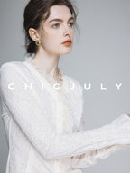 chicjuly Elegant Lace V-neck Women's Cotton Cupro Long Sleeve T-shirts