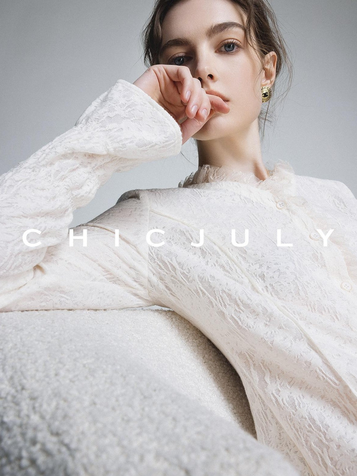 chicjuly Elegant Lace V-neck Women's Cotton Cupro Long Sleeve T-shirts