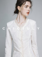 chicjuly Elegant Lace V-neck Women's Cotton Cupro Long Sleeve T-shirts