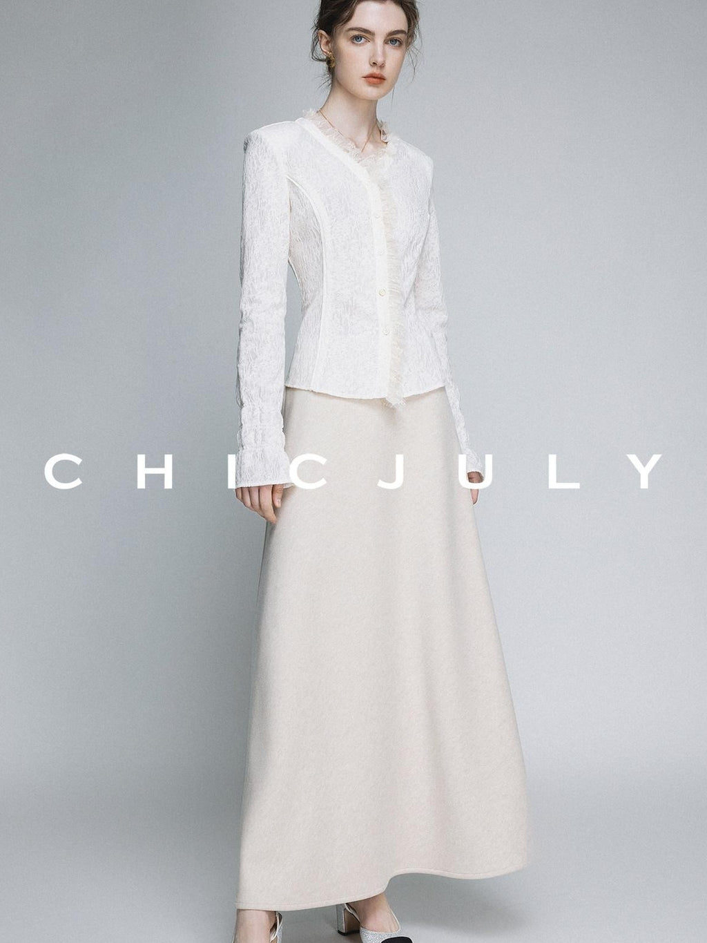 chicjuly Elegant Lace V-neck Women's Cotton Cupro Long Sleeve T-shirts