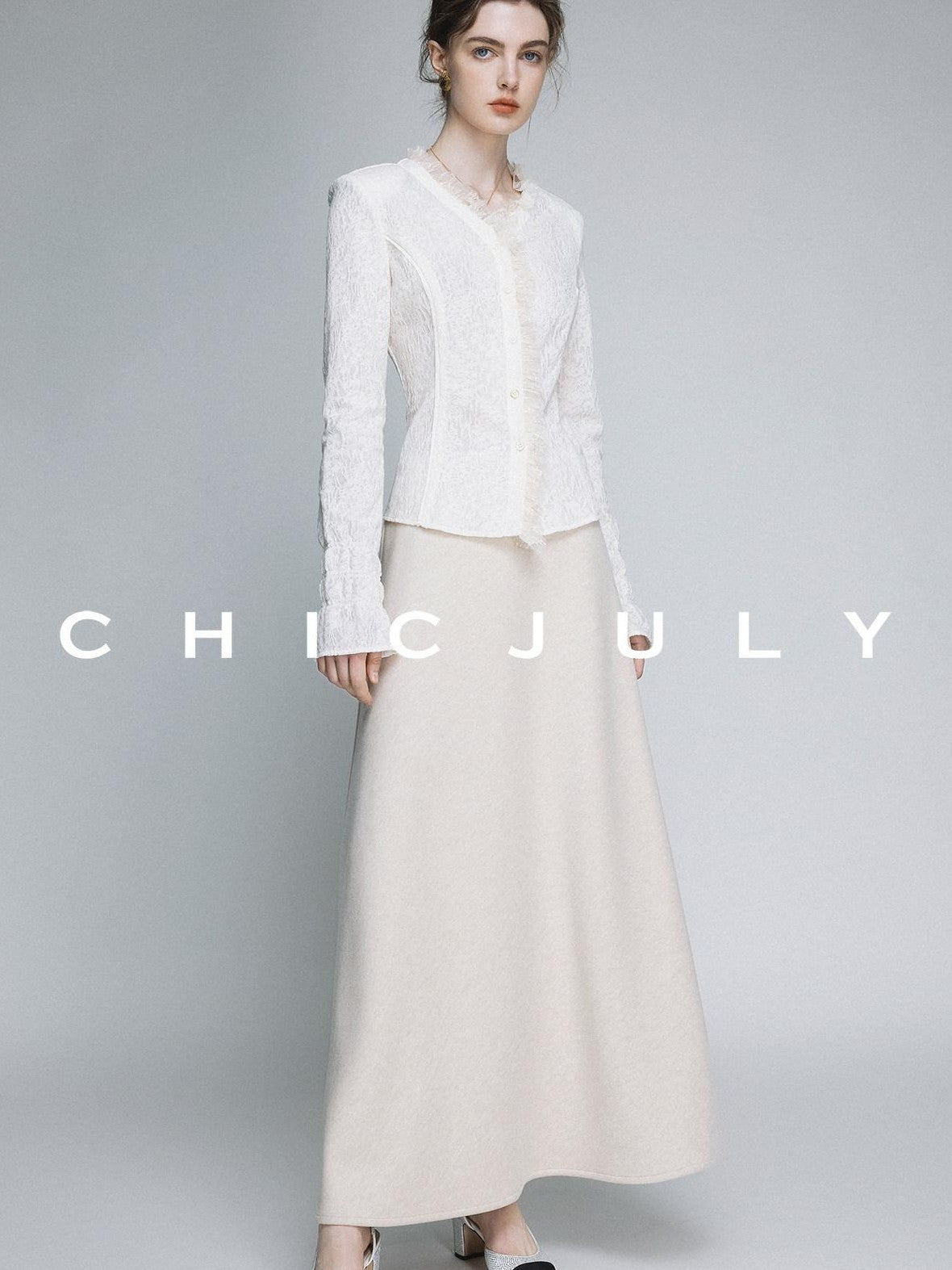 chicjuly Elegant Lace V-neck Women's Cotton Cupro Long Sleeve T-shirts