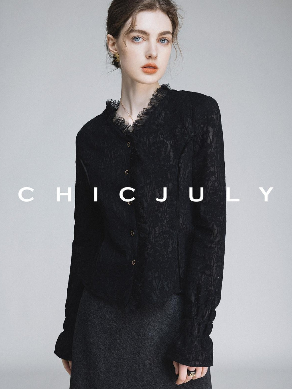 chicjuly Elegant Lace V-neck Women's Cotton Cupro Long Sleeve T-shirts