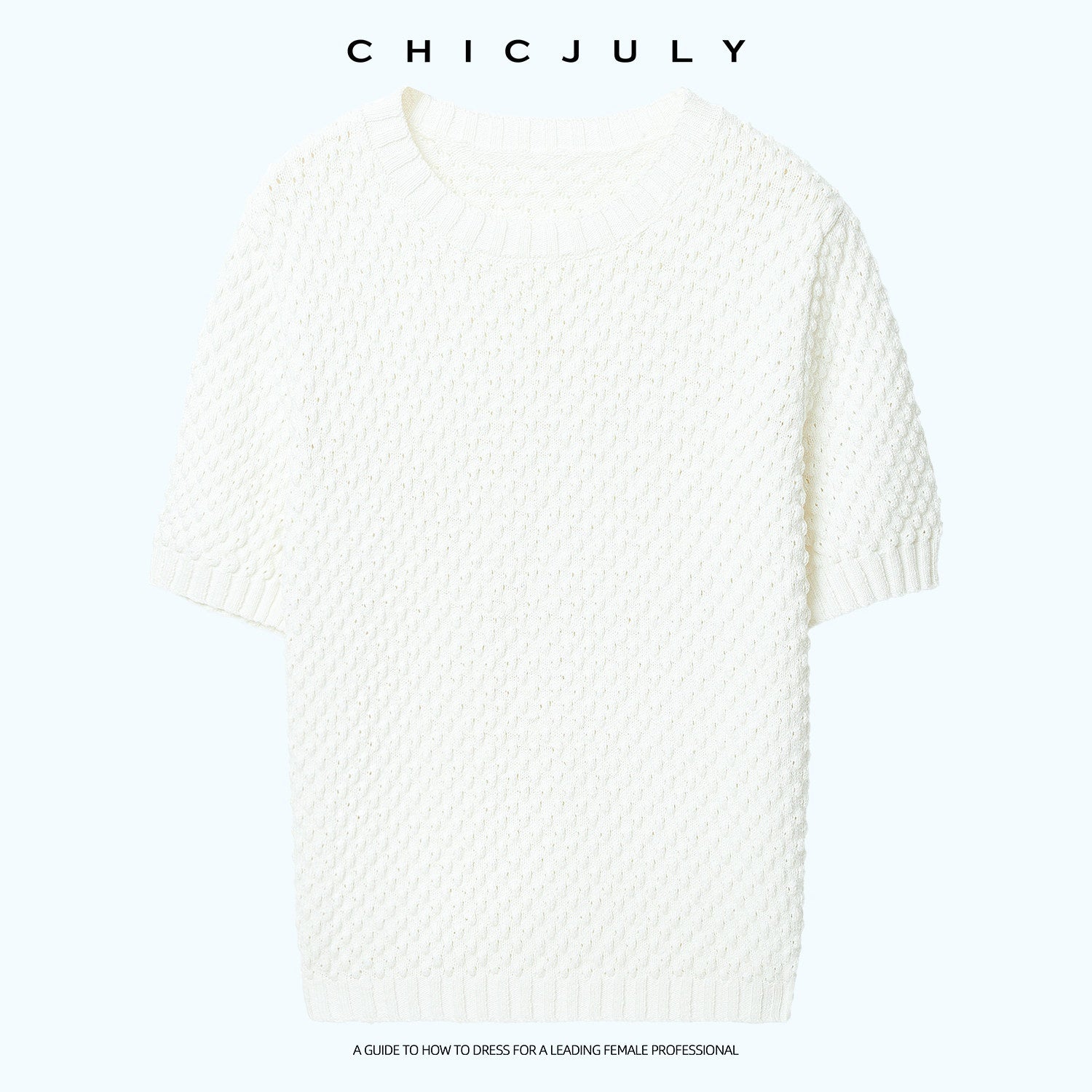 chicjuly Elegant White 3d Check Jacquard Knit Women's Cotton Short Sleeve T-shirts 1043892996461
