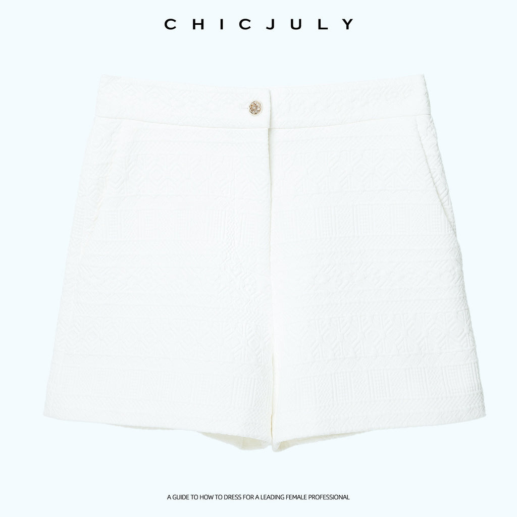 chicjuly Embossed Texture Contrast Trim A Line Women's Short Trousers 1039261796945