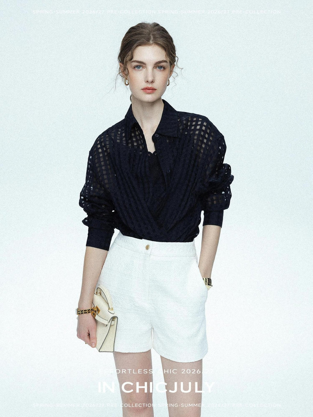 chicjuly Embossed Texture Contrast Trim A Line Women's Short Trousers