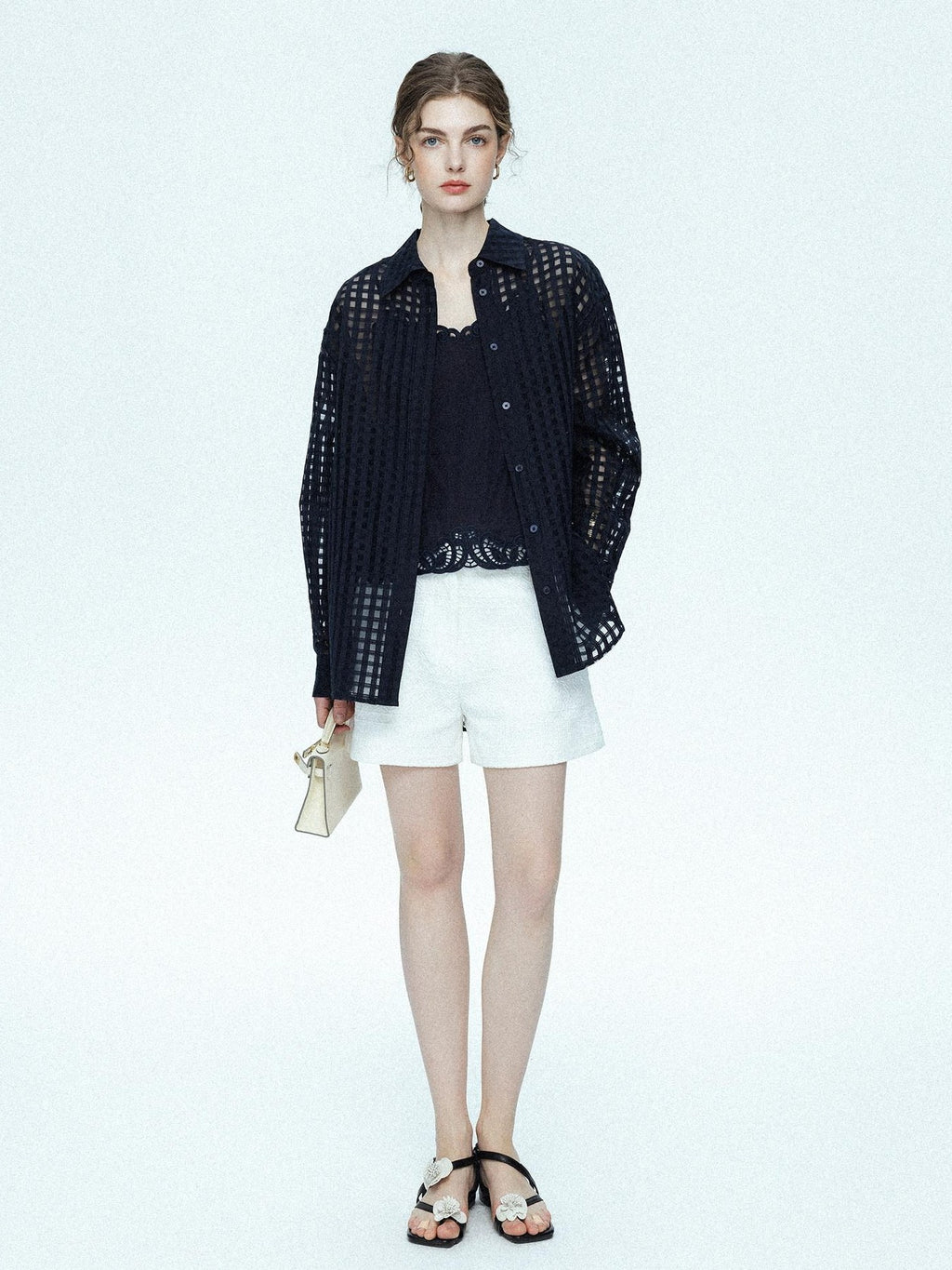 chicjuly Embossed Texture Contrast Trim A Line Women's Short Trousers