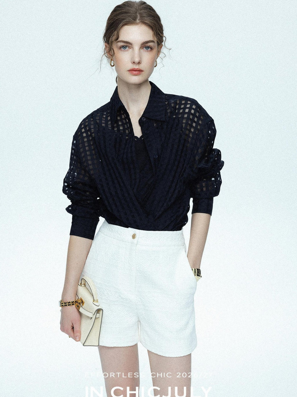 chicjuly Embossed Texture Contrast Trim A Line Women's Short Trousers