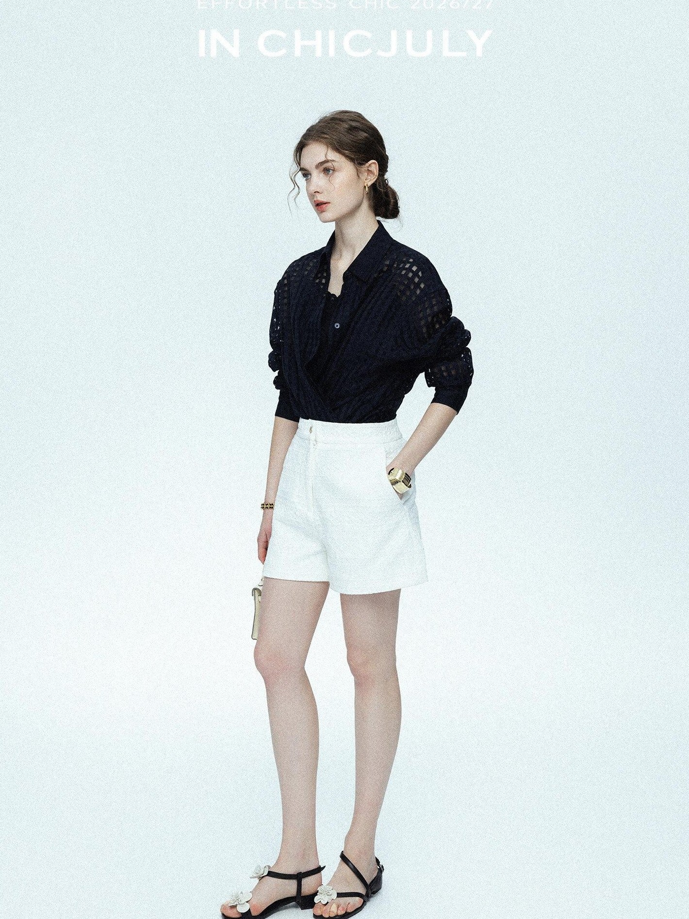 chicjuly Embossed Texture Contrast Trim A Line Women's Short Trousers