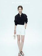 chicjuly Embossed Texture Contrast Trim A Line Women's Short Trousers