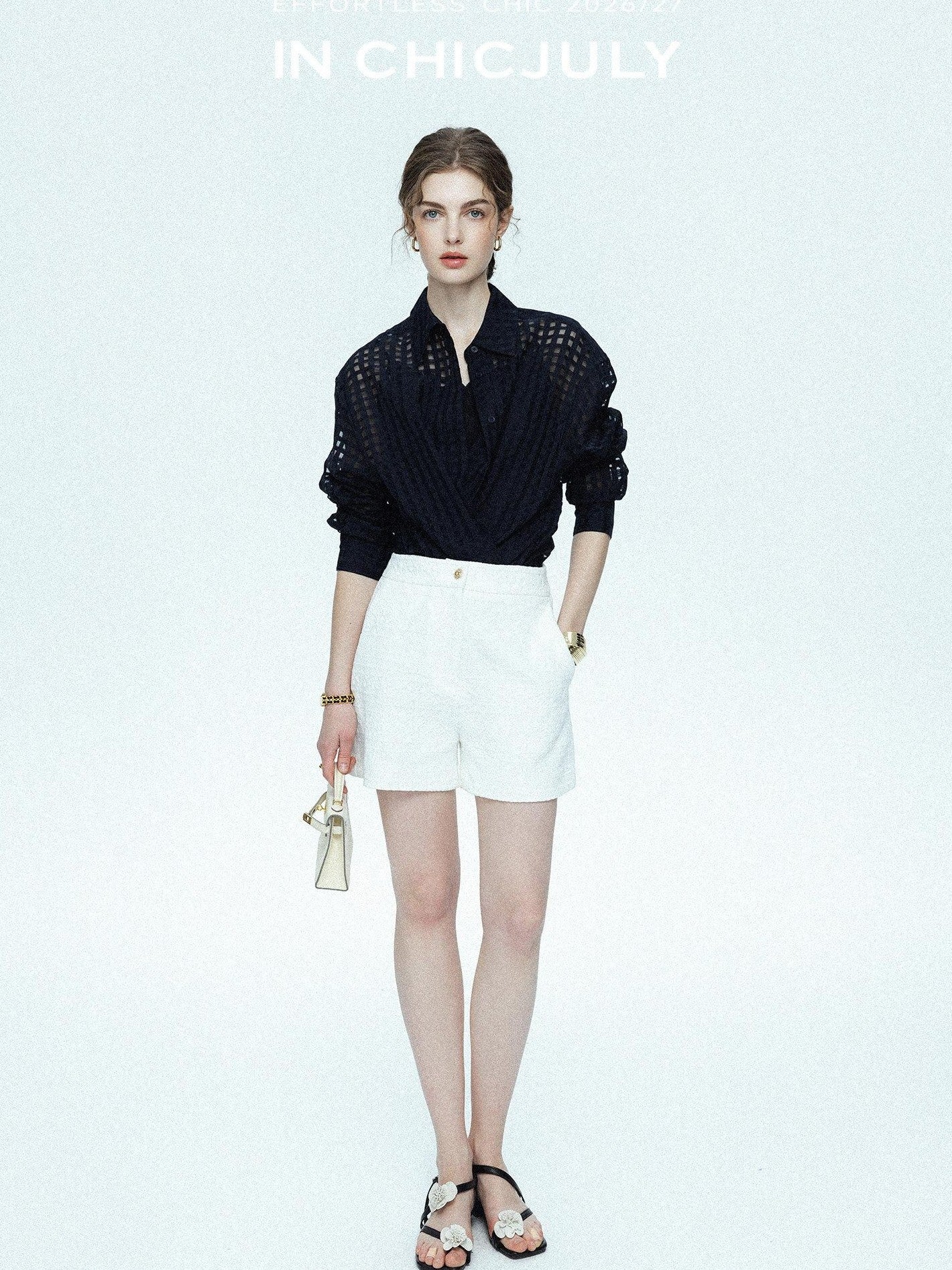 chicjuly Embossed Texture Contrast Trim A Line Women's Short Trousers
