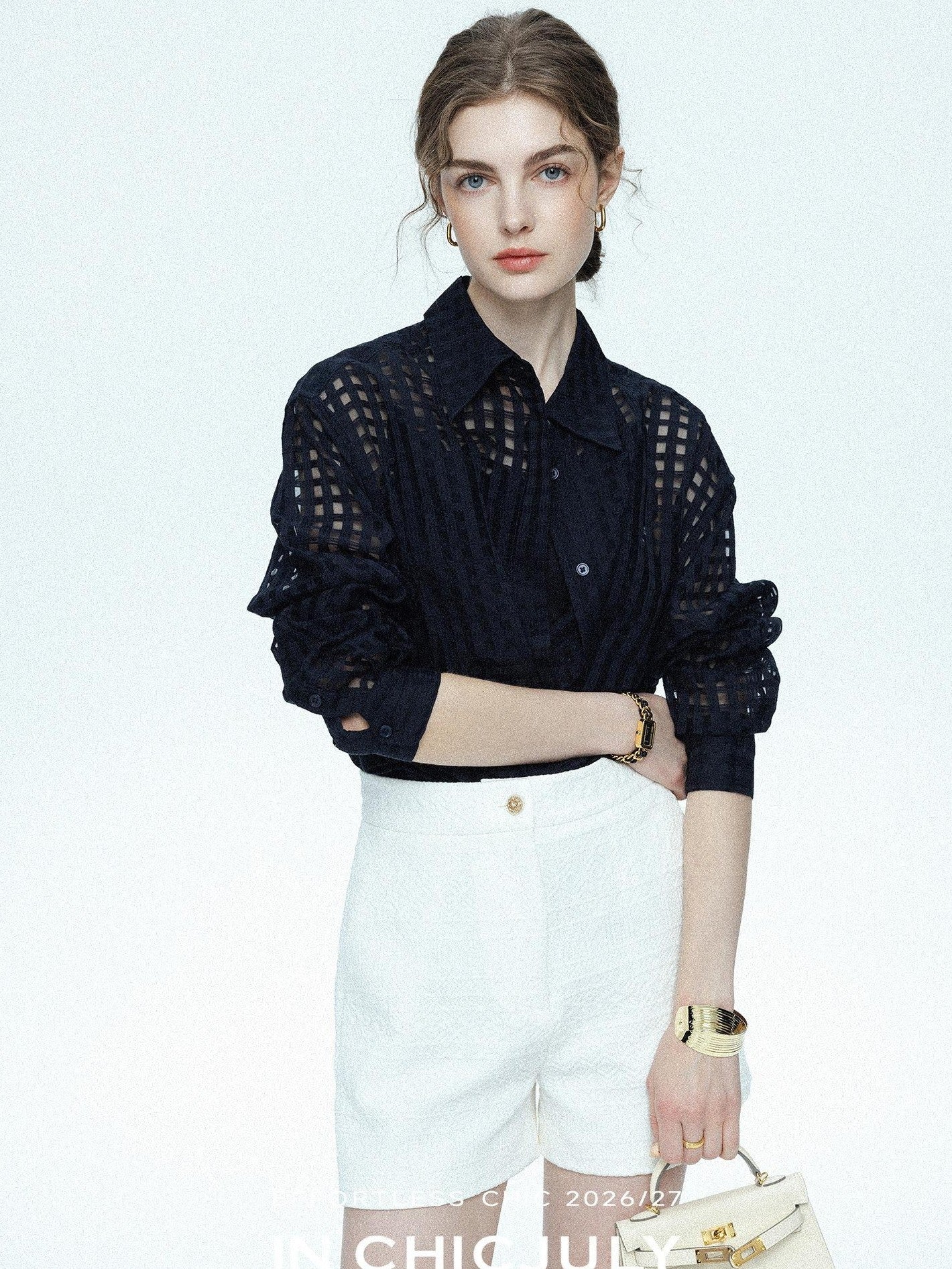 chicjuly Embossed Texture Contrast Trim A Line Women's Short Trousers