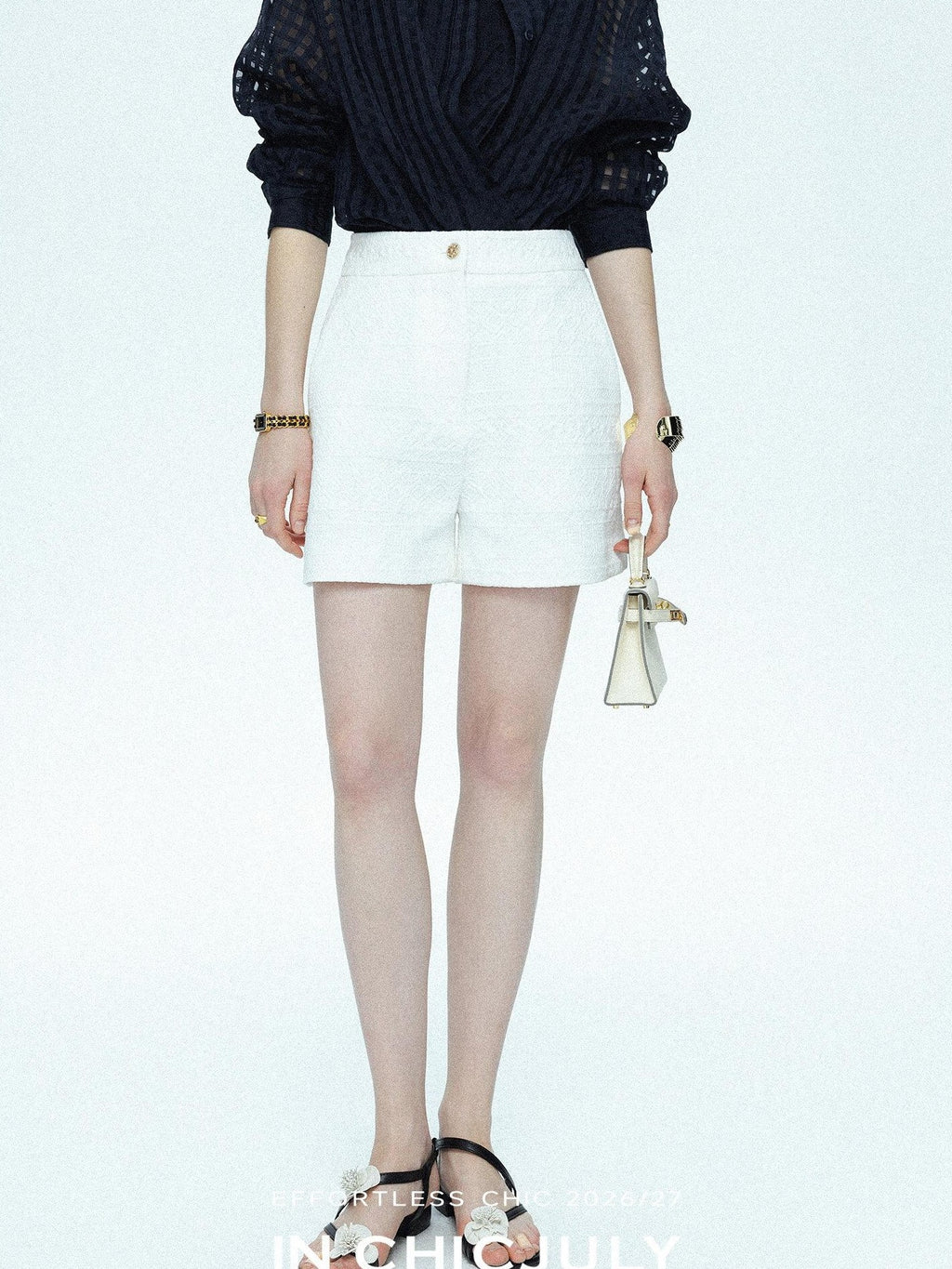 chicjuly Embossed Texture Contrast Trim A Line Women's Short Trousers