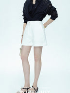 chicjuly Embossed Texture Contrast Trim A Line Women's Short Trousers