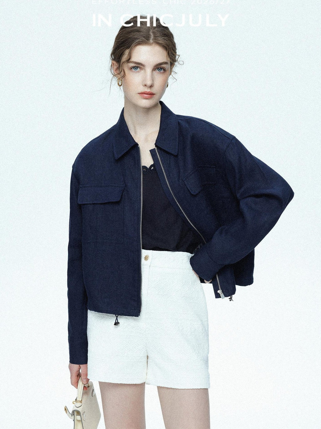 chicjuly Embossed Texture Contrast Trim A Line Women's Short Trousers