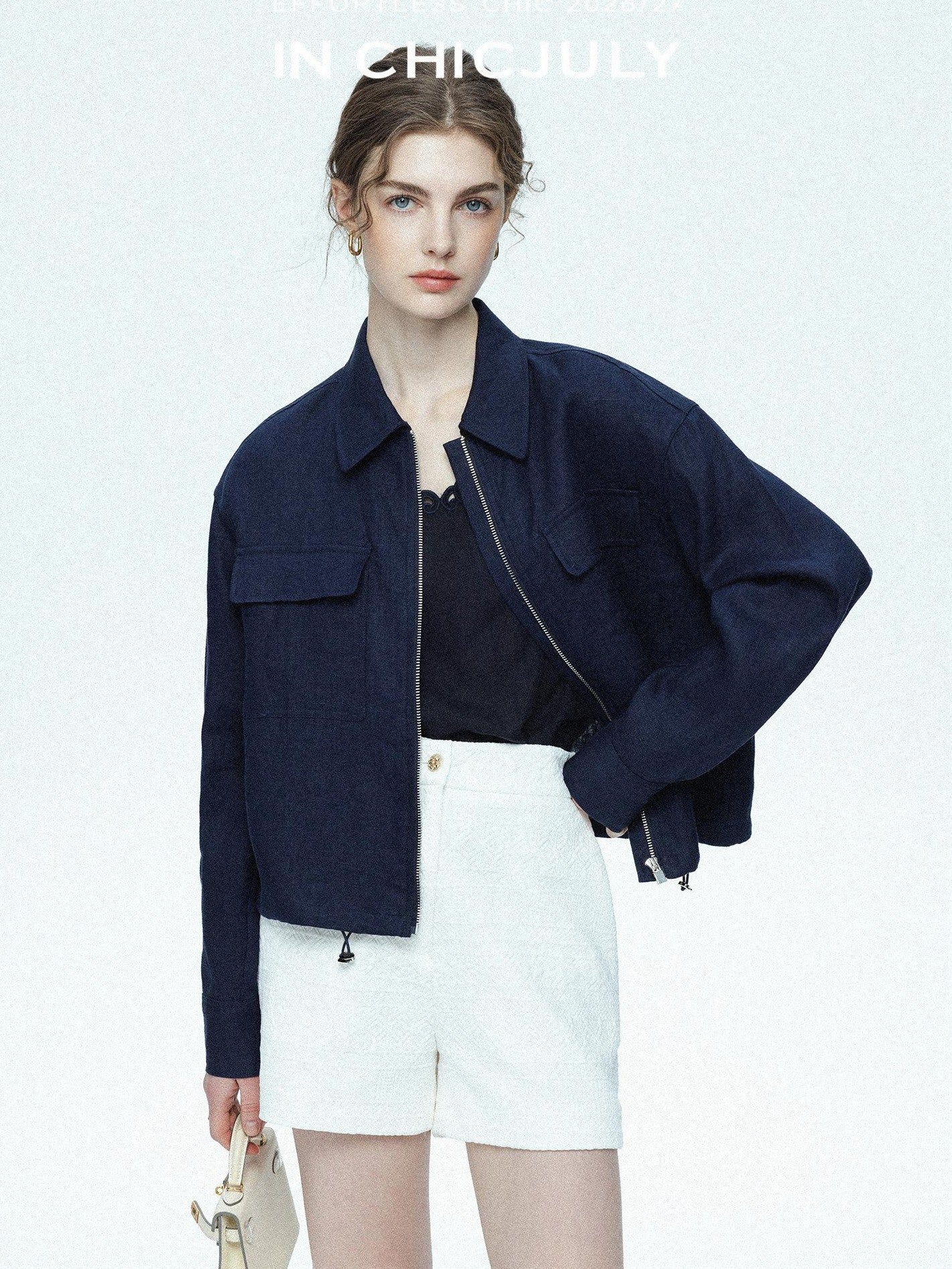 chicjuly Embossed Texture Contrast Trim A Line Women's Short Trousers