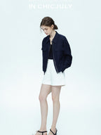chicjuly Embossed Texture Contrast Trim A Line Women's Short Trousers