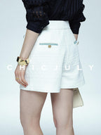 chicjuly Embossed Texture Contrast Trim A Line Women's Short Trousers