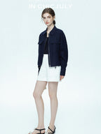 chicjuly Embossed Texture Contrast Trim A Line Women's Short Trousers