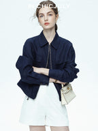 chicjuly Embossed Texture Contrast Trim A Line Women's Short Trousers