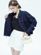 chicjuly Embossed Texture Contrast Trim A Line Women's Short Trousers