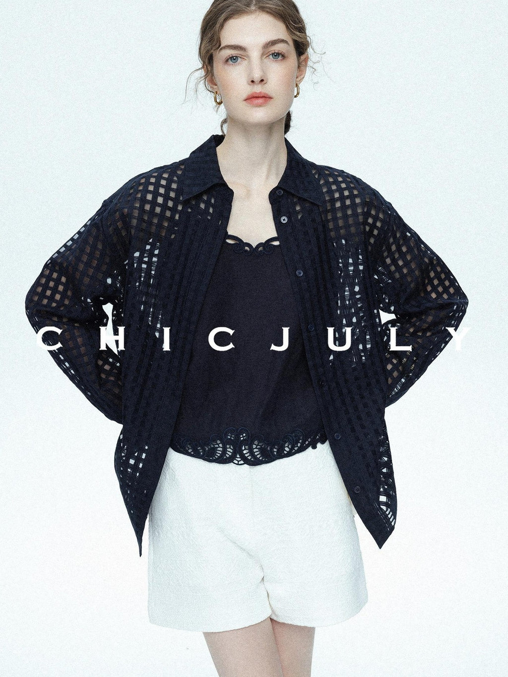 chicjuly Embossed Texture Contrast Trim A Line Women's Short Trousers
