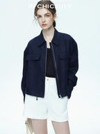 chicjuly Embossed Texture Contrast Trim A Line Women's Short Trousers