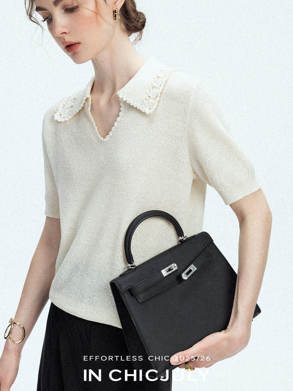 chicjuly Embroidered Floral Crochet Collar Knit Women's Wool Linen Short Sleeve T-shirts