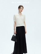 chicjuly Embroidered Floral Crochet Collar Knit Women's Wool Linen Short Sleeve T-shirts