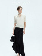 chicjuly Embroidered Floral Crochet Collar Knit Women's Wool Linen Short Sleeve T-shirts