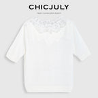 chicjuly Ethereal Water Soluble Lace Knit Women's Pure Wool Short Sleeve T-shirts 917158554892