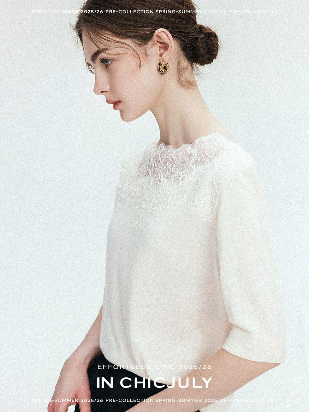 chicjuly Ethereal Water Soluble Lace Knit Women's Pure Wool Short Sleeve T-shirts