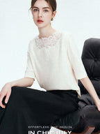 chicjuly Ethereal Water Soluble Lace Knit Women's Pure Wool Short Sleeve T-shirts