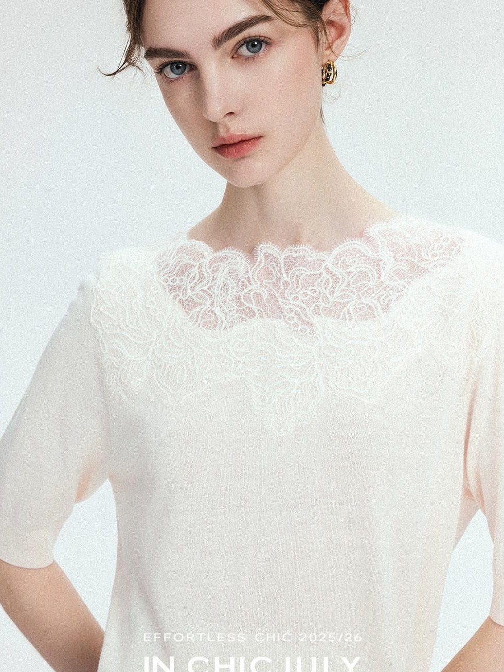 chicjuly Ethereal Water Soluble Lace Knit Women's Pure Wool Short Sleeve T-shirts