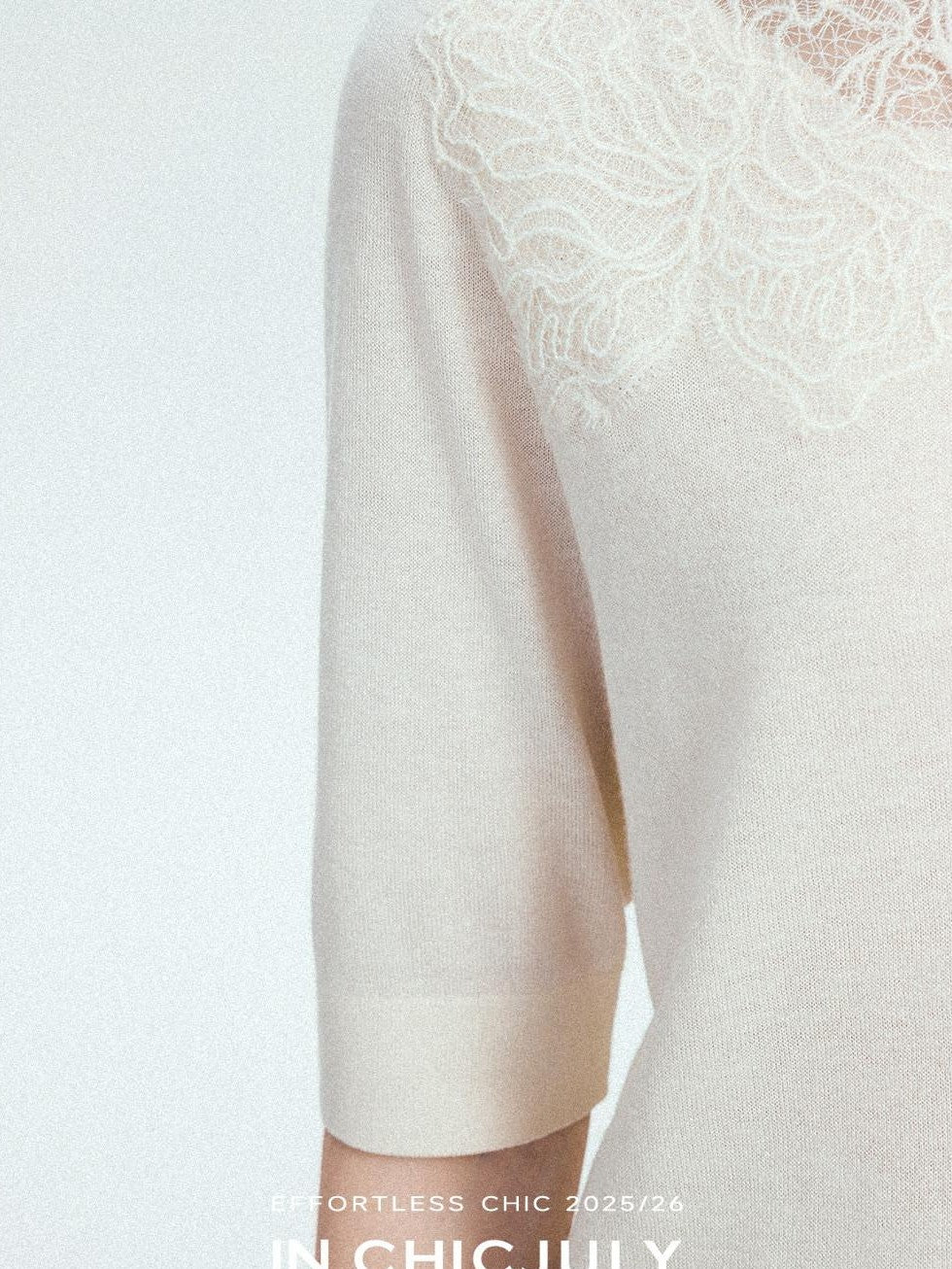 chicjuly Ethereal Water Soluble Lace Knit Women's Pure Wool Short Sleeve T-shirts