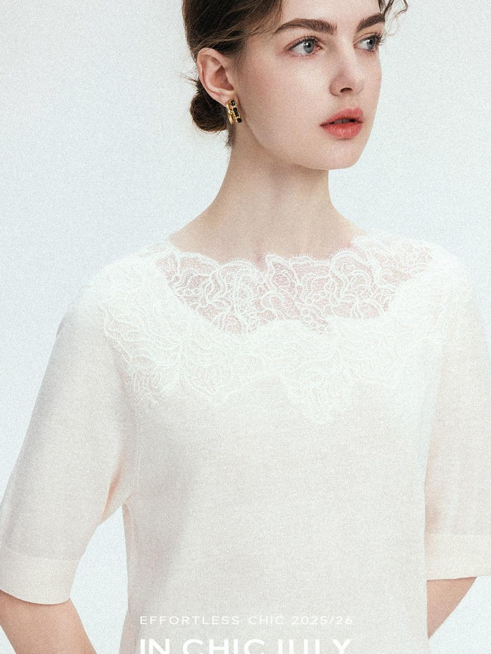 chicjuly Ethereal Water Soluble Lace Knit Women's Pure Wool Short Sleeve T-shirts