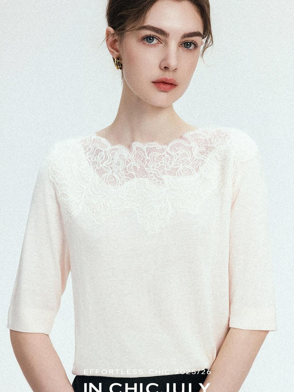chicjuly Ethereal Water Soluble Lace Knit Women's Pure Wool Short Sleeve T-shirts