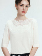 chicjuly Ethereal Water Soluble Lace Knit Women's Pure Wool Short Sleeve T-shirts