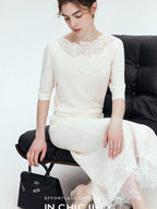 chicjuly Ethereal Water Soluble Lace Knit Women's Pure Wool Short Sleeve T-shirts