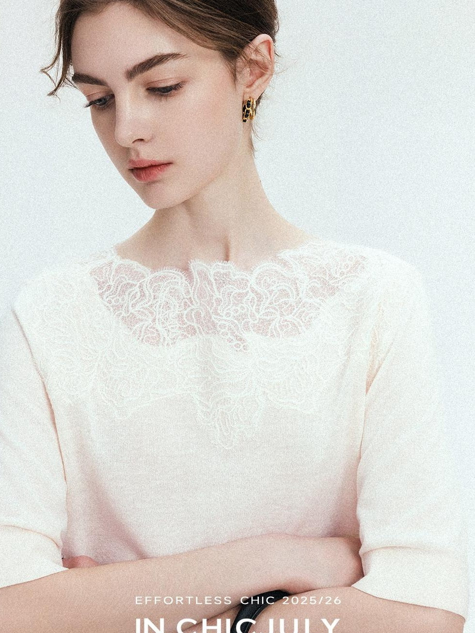 chicjuly Ethereal Water Soluble Lace Knit Women's Pure Wool Short Sleeve T-shirts