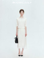 chicjuly Ethereal Water Soluble Lace Knit Women's Pure Wool Short Sleeve T-shirts