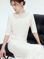 chicjuly Ethereal Water Soluble Lace Knit Women's Pure Wool Short Sleeve T-shirts