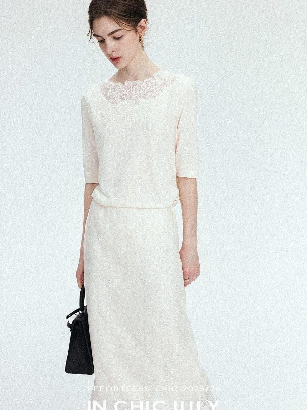 chicjuly Ethereal Water Soluble Lace Knit Women's Pure Wool Short Sleeve T-shirts