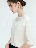 chicjuly Ethereal Water Soluble Lace Knit Women's Pure Wool Short Sleeve T-shirts