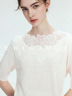 chicjuly Ethereal Water Soluble Lace Knit Women's Pure Wool Short Sleeve T-shirts