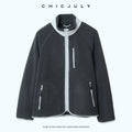 chicjuly Fleece Stand Collar Zipper Cropped Straight Women's Polyester Casual Jackets 1011802561109