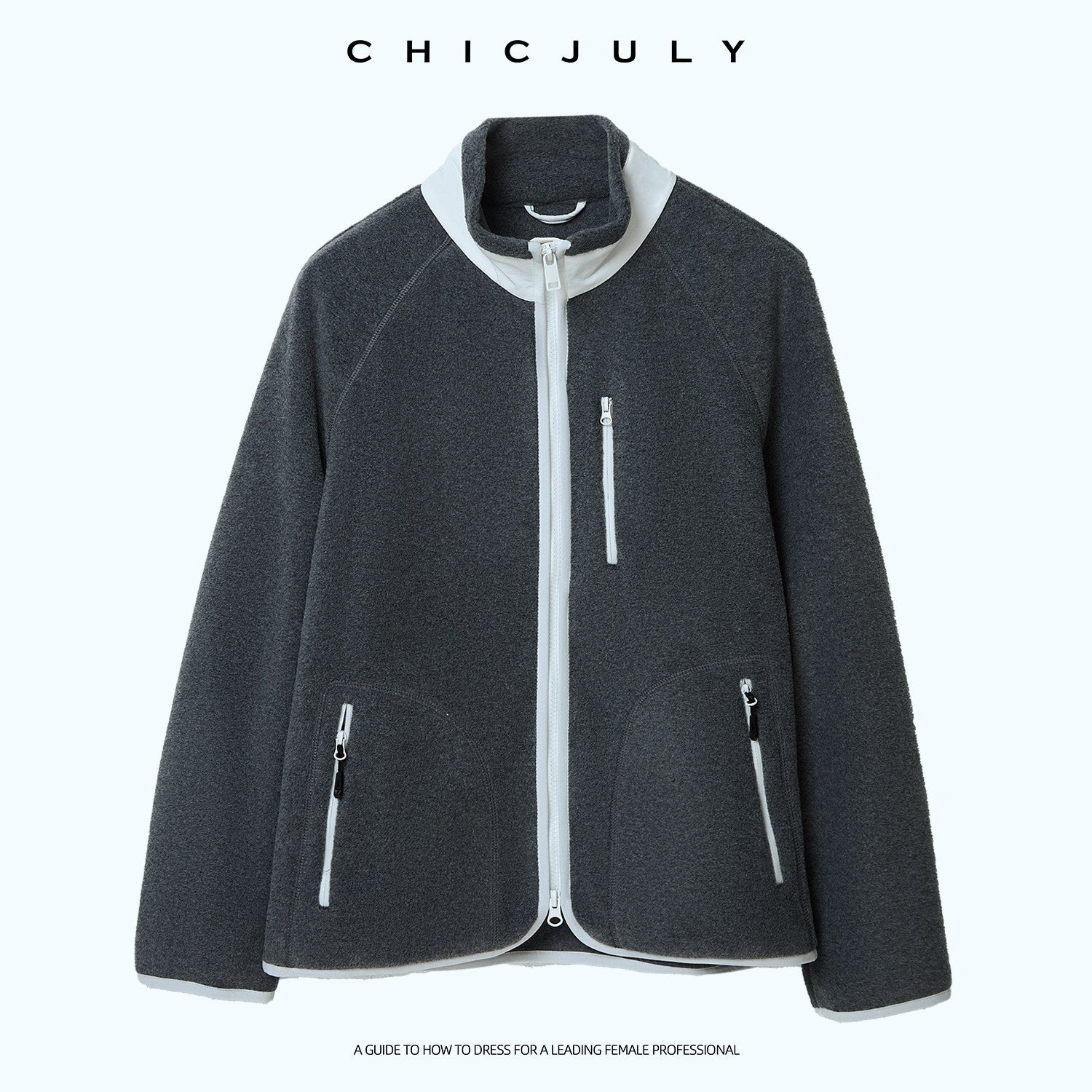 chicjuly Fleece Stand Collar Zipper Cropped Straight Women's Polyester Casual Jackets 1011802561109