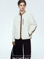 chicjuly Fleece Stand Collar Zipper Cropped Straight Women's Polyester Casual Jackets